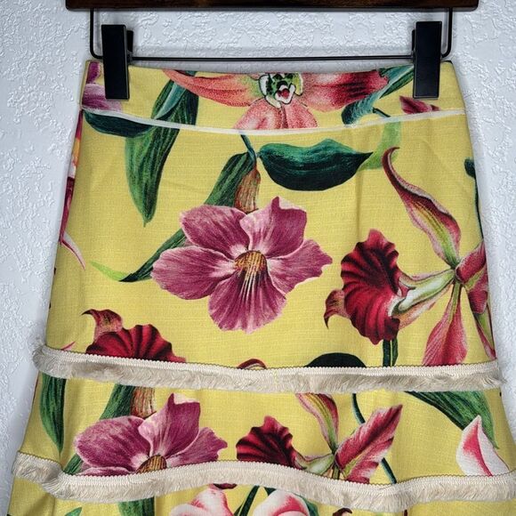 NWT PatBo LAELIA FRINGE TRIM MIDI SKIRT - CANARY Size 0 - Picture 4 of 13